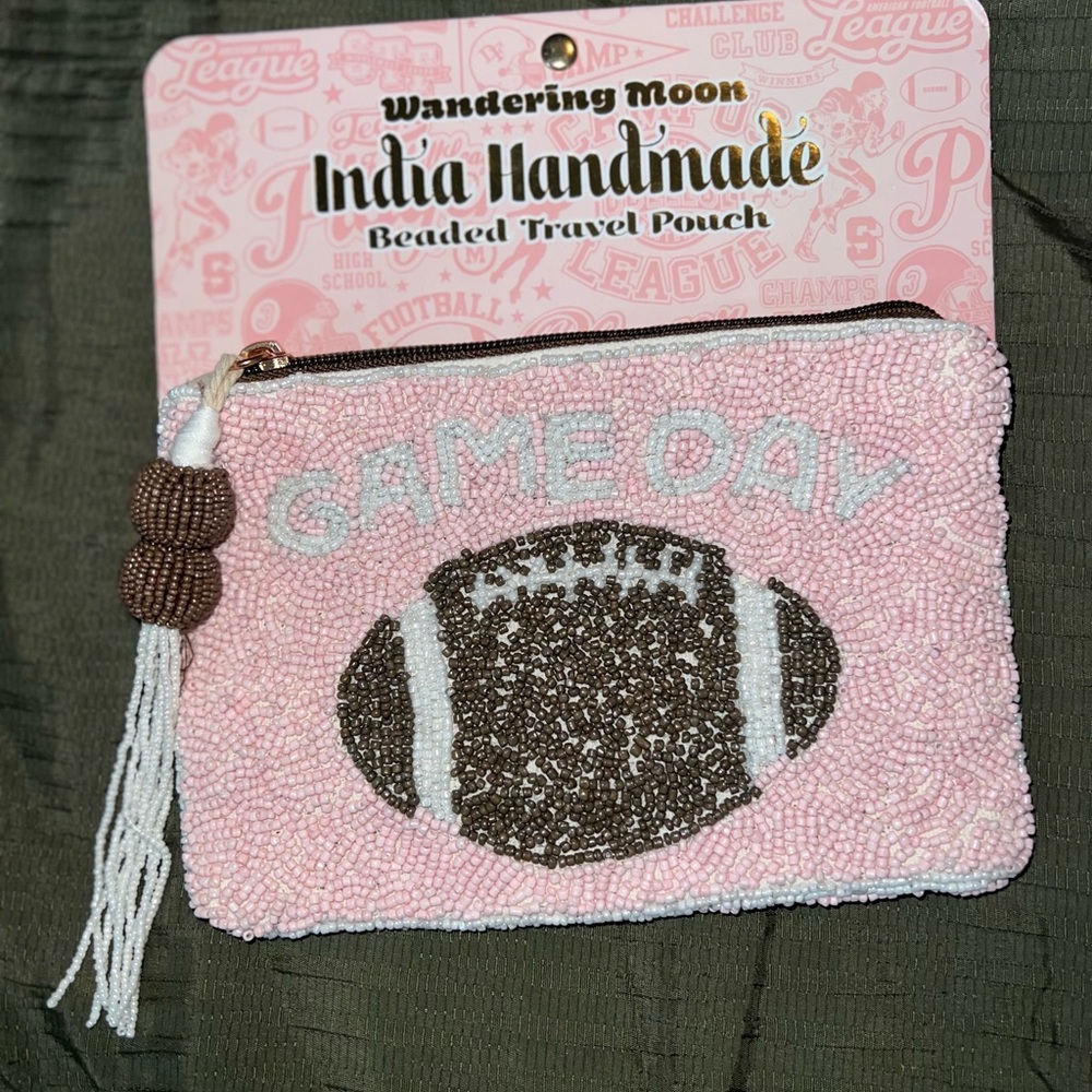 Pink Beaded Key & Card Holder